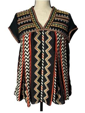 Ranna Gill black multi-colored tunic blouse